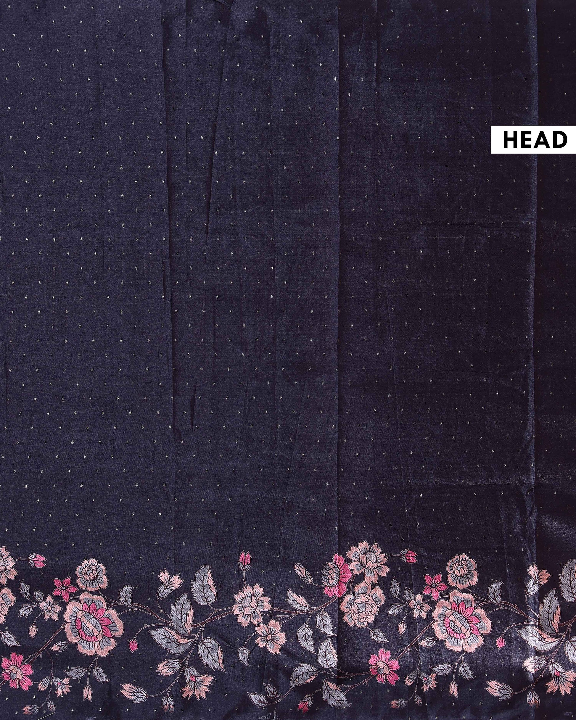 Elegant Semi Tussar Silk Saree with Floral Embroidery and Zari Dots -  Black