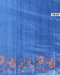 Elegant Semi Tussar Silk Saree with Floral Embroidery and Zari Dots -  Blue