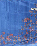 Elegant Semi Tussar Silk Saree with Floral Embroidery and Zari Dots -  Blue