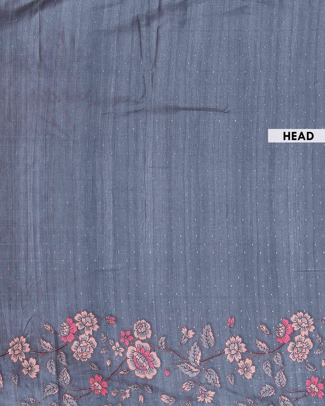 Elegant Semi Tussar Silk Saree with Floral Embroidery and Zari Dots - Dark Grey