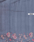 Elegant Semi Tussar Silk Saree with Floral Embroidery and Zari Dots - Dark Grey