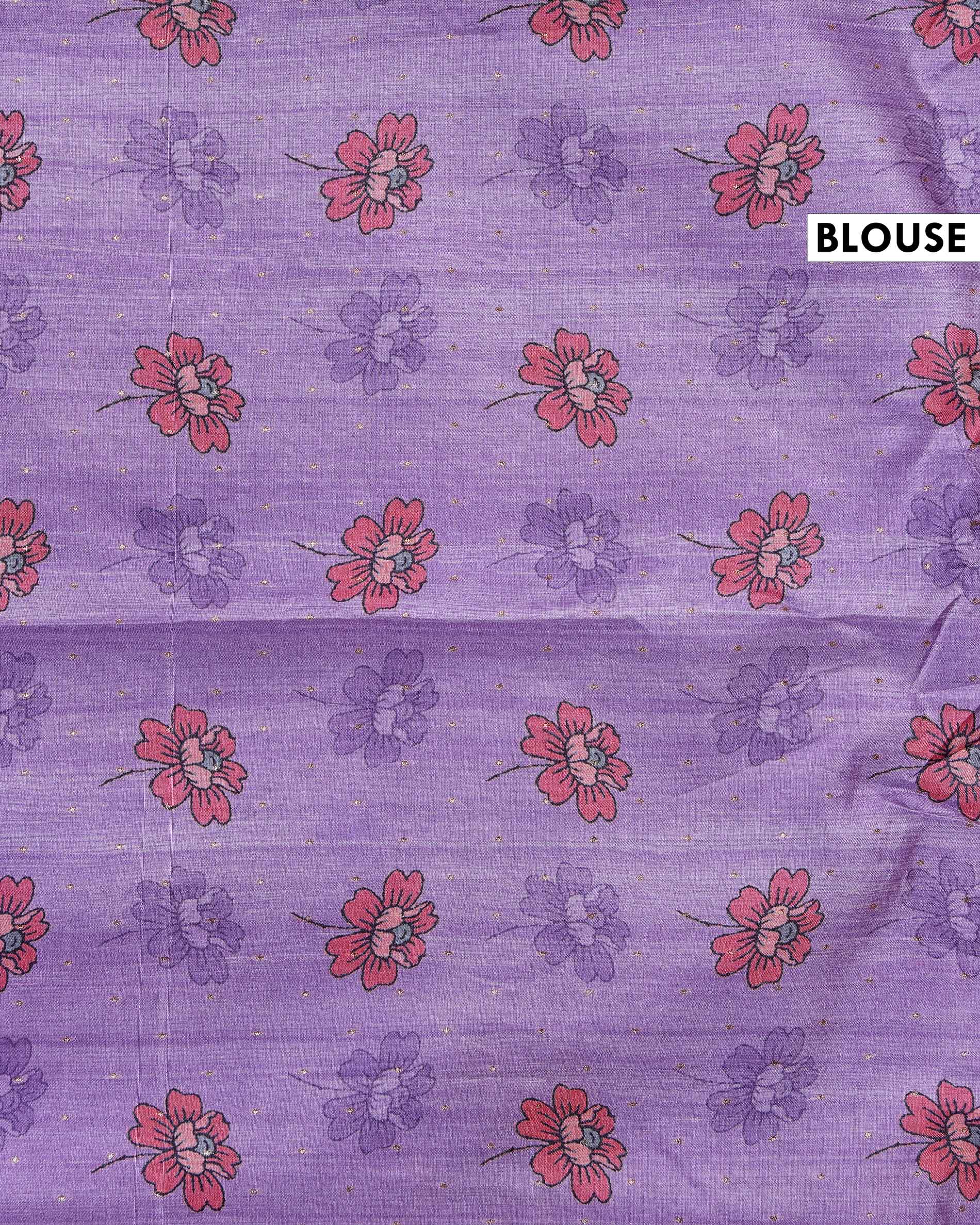 Elegant Semi Tussar Silk Saree with Floral Embroidery and Zari Dots -  Lavender