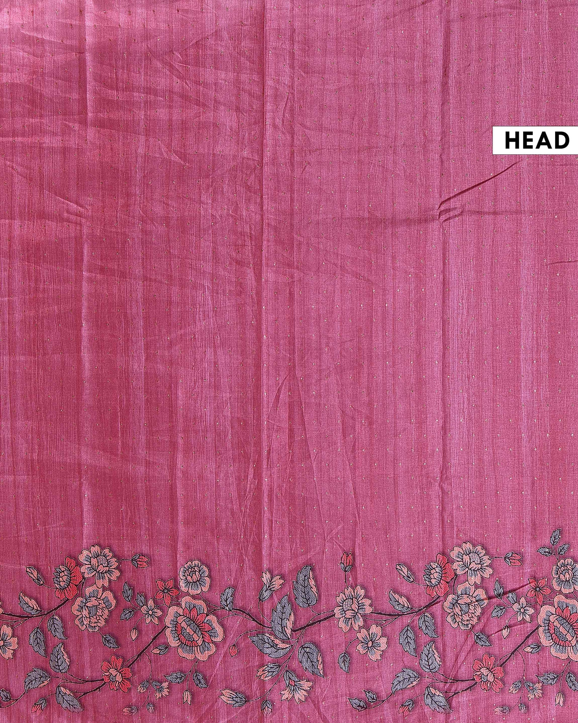Elegant Semi Tussar Silk Saree with Floral Embroidery and Zari Dots -  Rani Pink