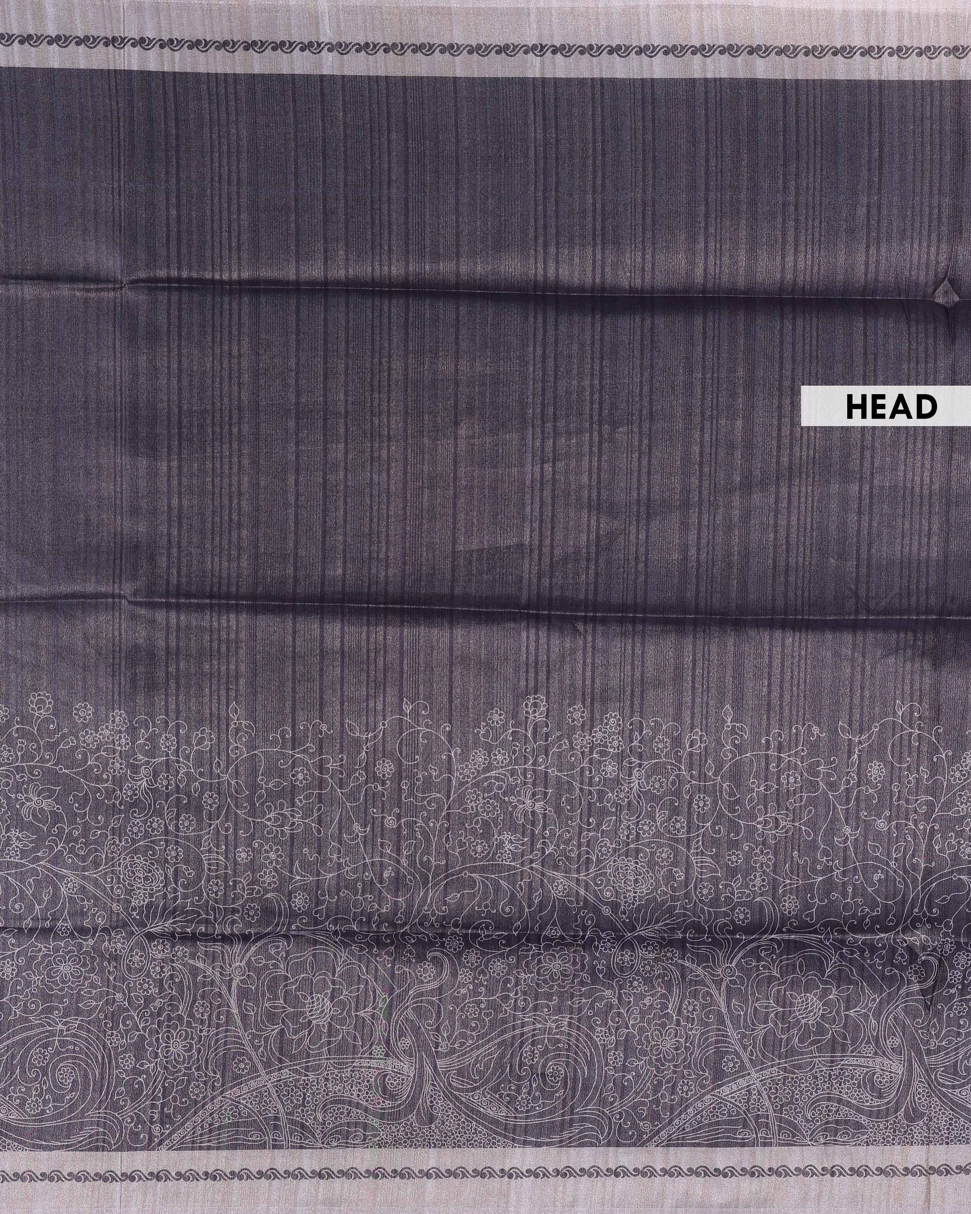 Elegant Semi Tussar Silk Saree with Floral Weave and Classic Contrast Border - Dark Grey-Head