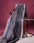 Elegant Semi Tussar Silk Saree with Floral Weave and Classic Contrast Border - Dark Grey