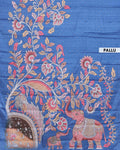 Elegant Semi Tussar Silk Saree with Hand-Painted Elephant and Floral Motifs - Blue