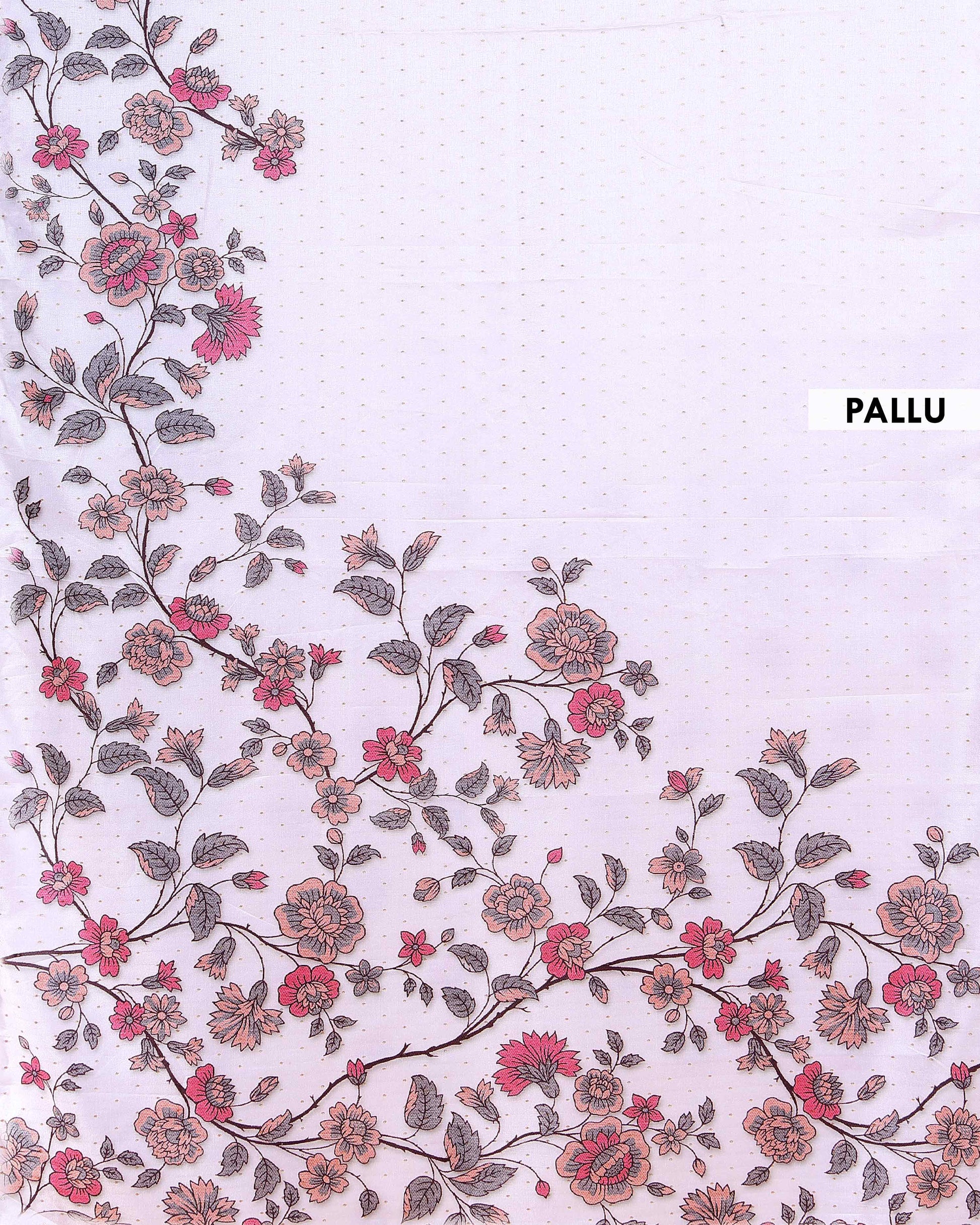 Elegant Semi Tussar Silk Saree with Woven Floral Design  - White