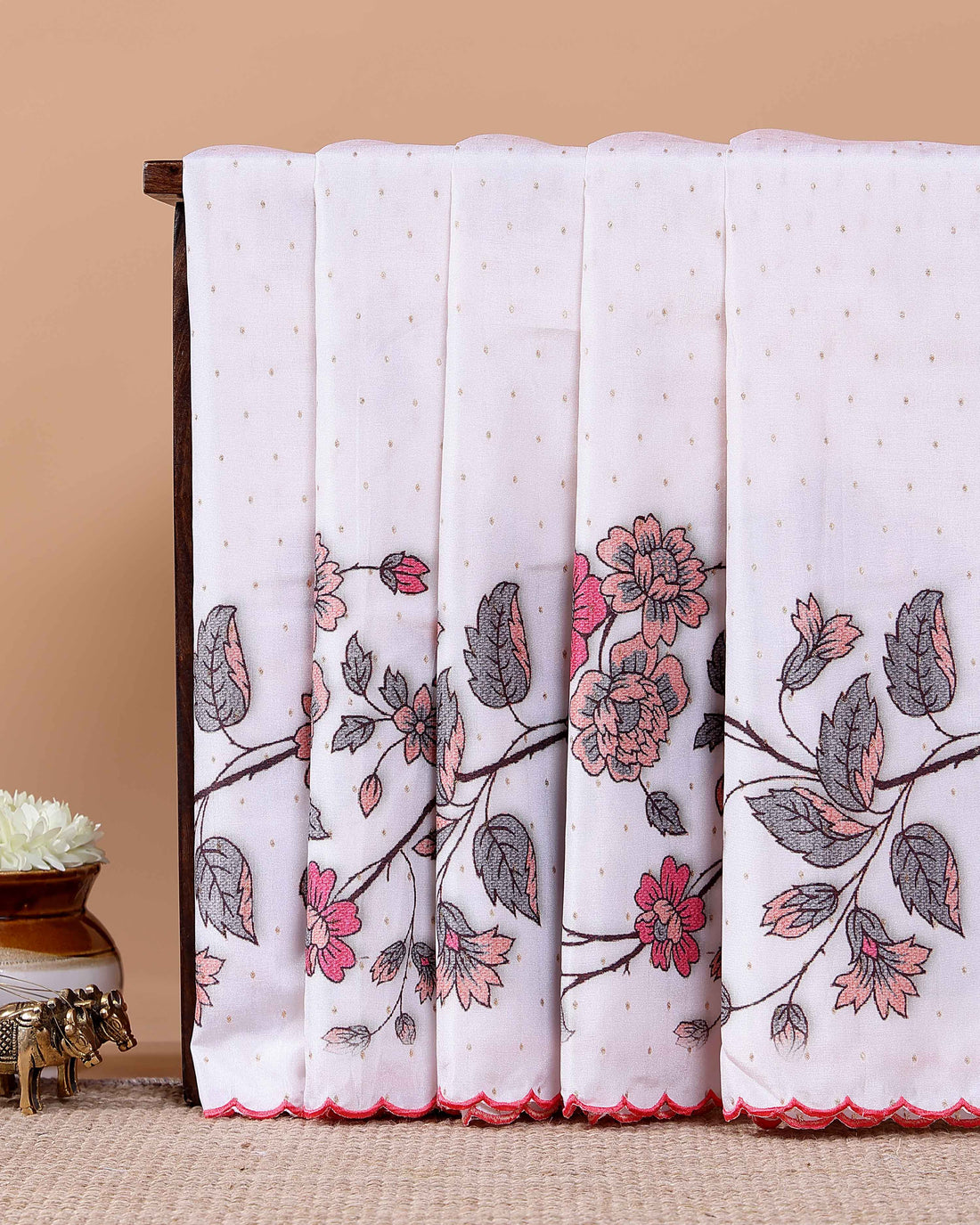 Elegant Semi Tussar Silk Saree with Woven Floral Design  - White