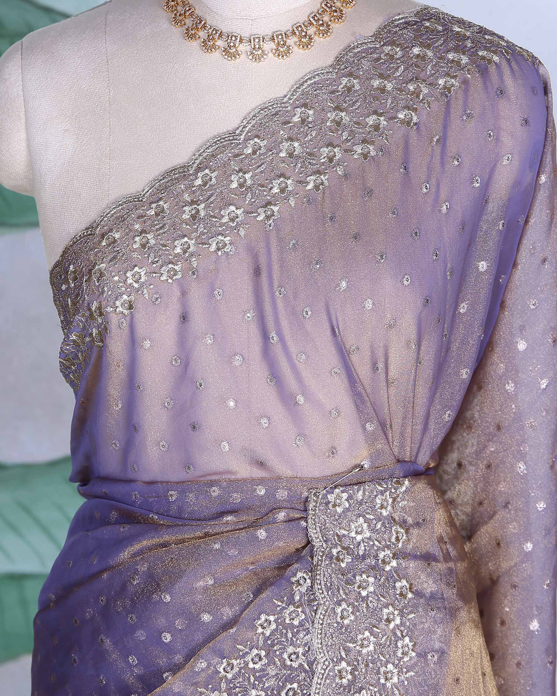 Elegant Sequins & Thread Embroidered Fancy Saree with Intricate Floral Border and Graceful Pallu - Purple