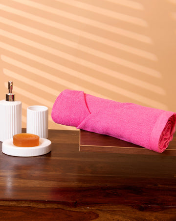 Elegant Soft Absorbent Terry Cloth Towel with Patterned Band - Pink