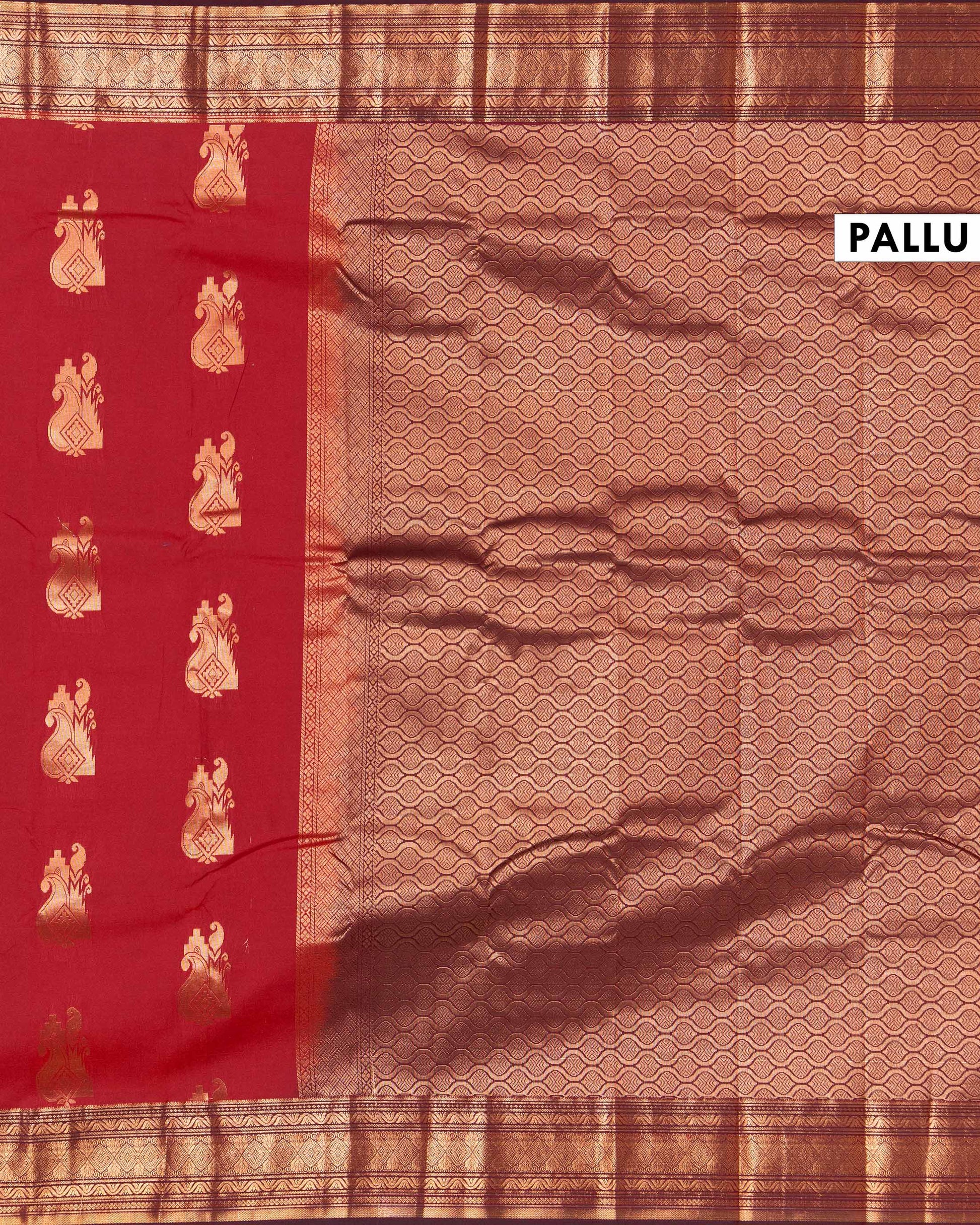 Elegant Soft Silk Saree Adorned with Paisley Zari Buttas and Exquisite Traditional Border - Red