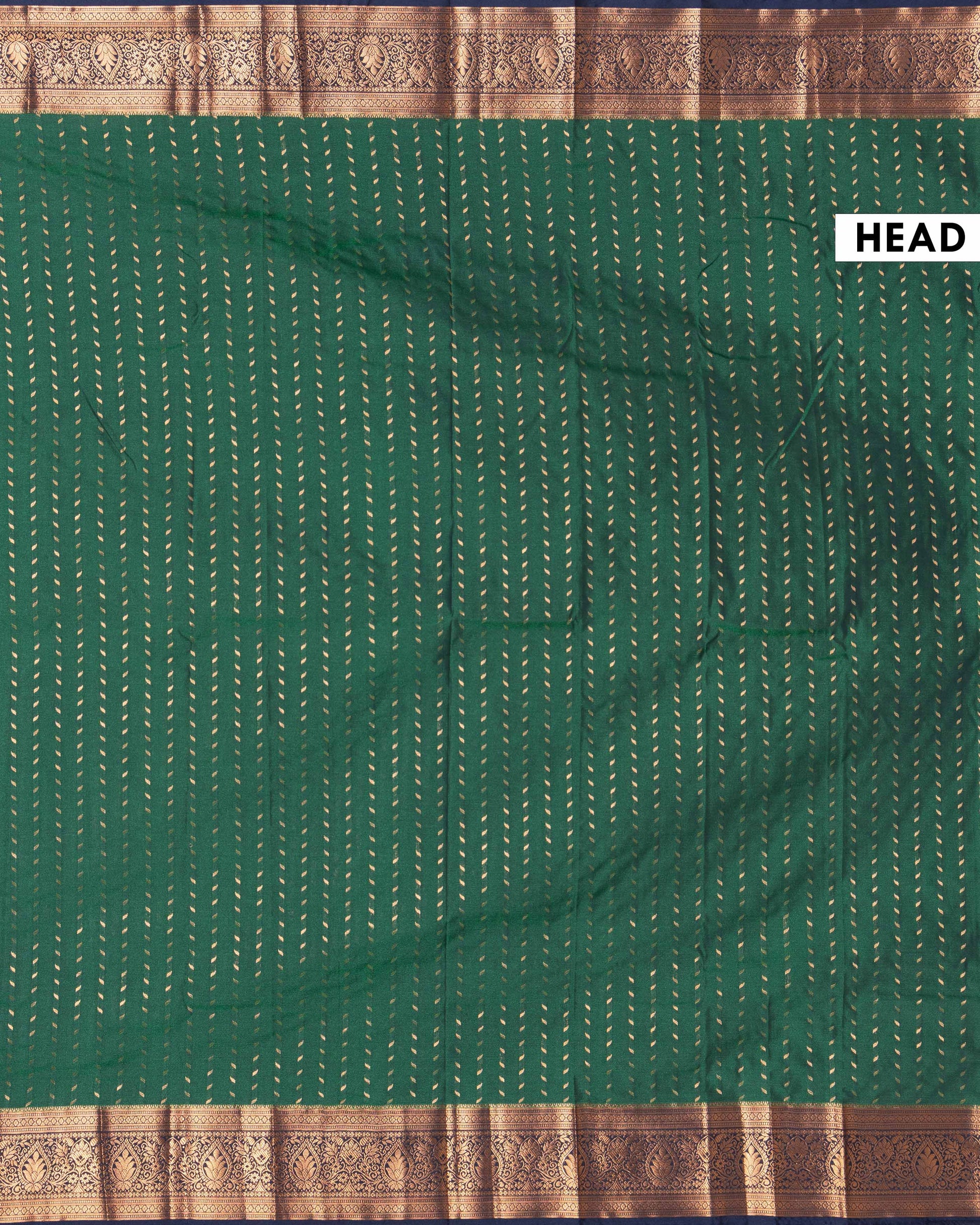 Elegant Soft Silk Saree  All-Over Leaf Pattern and Rich Heritage Style Border - Green