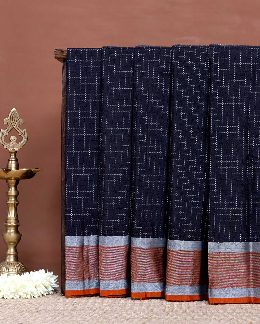 Elegant Soft Silk Saree Featuring Subtle Check Weave and Heritage Border Design - Black