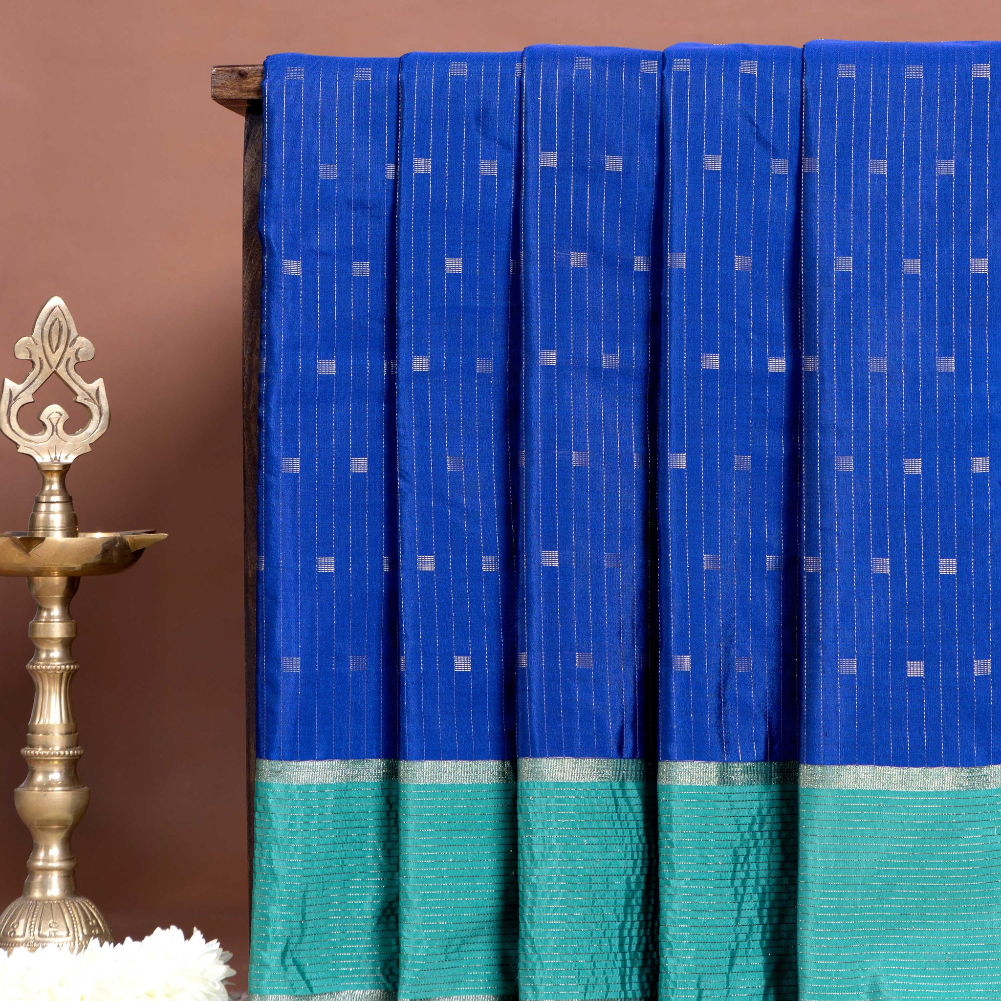 Elegant Soft Silk Saree Featuring Vertical Zari Stripes and Highlighted Border - Blue