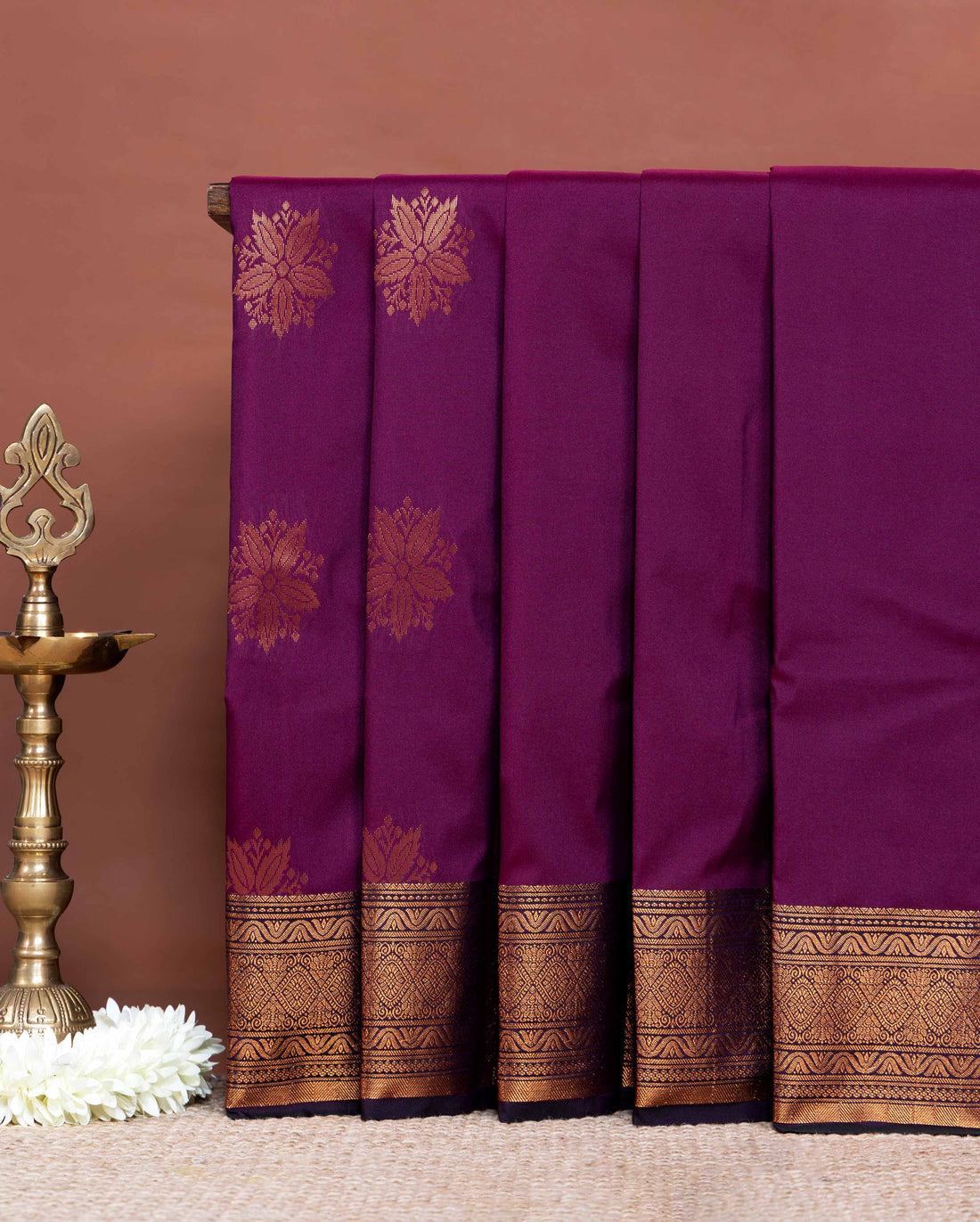 Elegant Soft Silk Saree Intricate Zari Flower Buttas and Classic Border Design - Purple