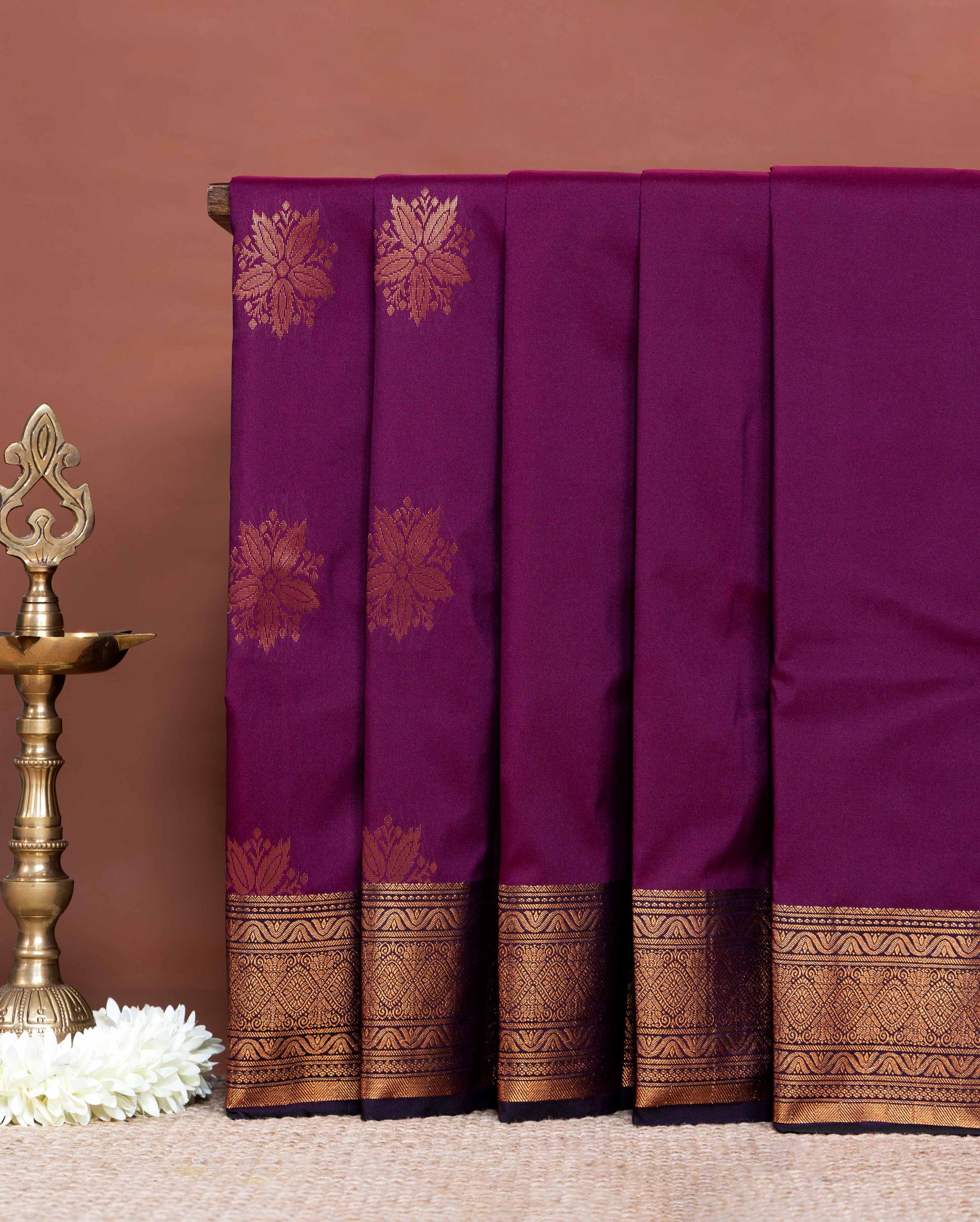 Elegant Soft Silk Saree Intricate Zari Flower Buttas and Classic Border Design - Purple
