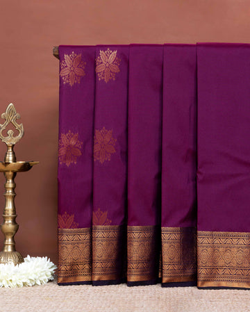 Elegant Soft Silk Saree Intricate Zari Flower Buttas and Classic Border Design - Purple