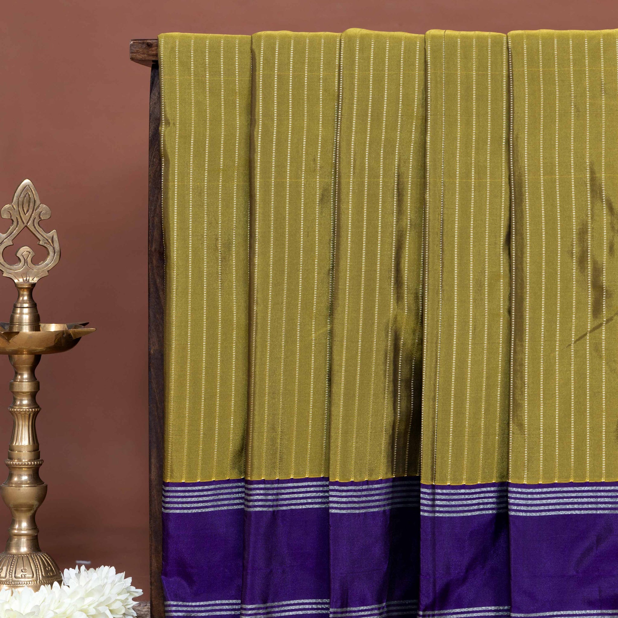 Elegant Soft Silk Saree Subtle Striped Body and Classic Contrast Border - Green