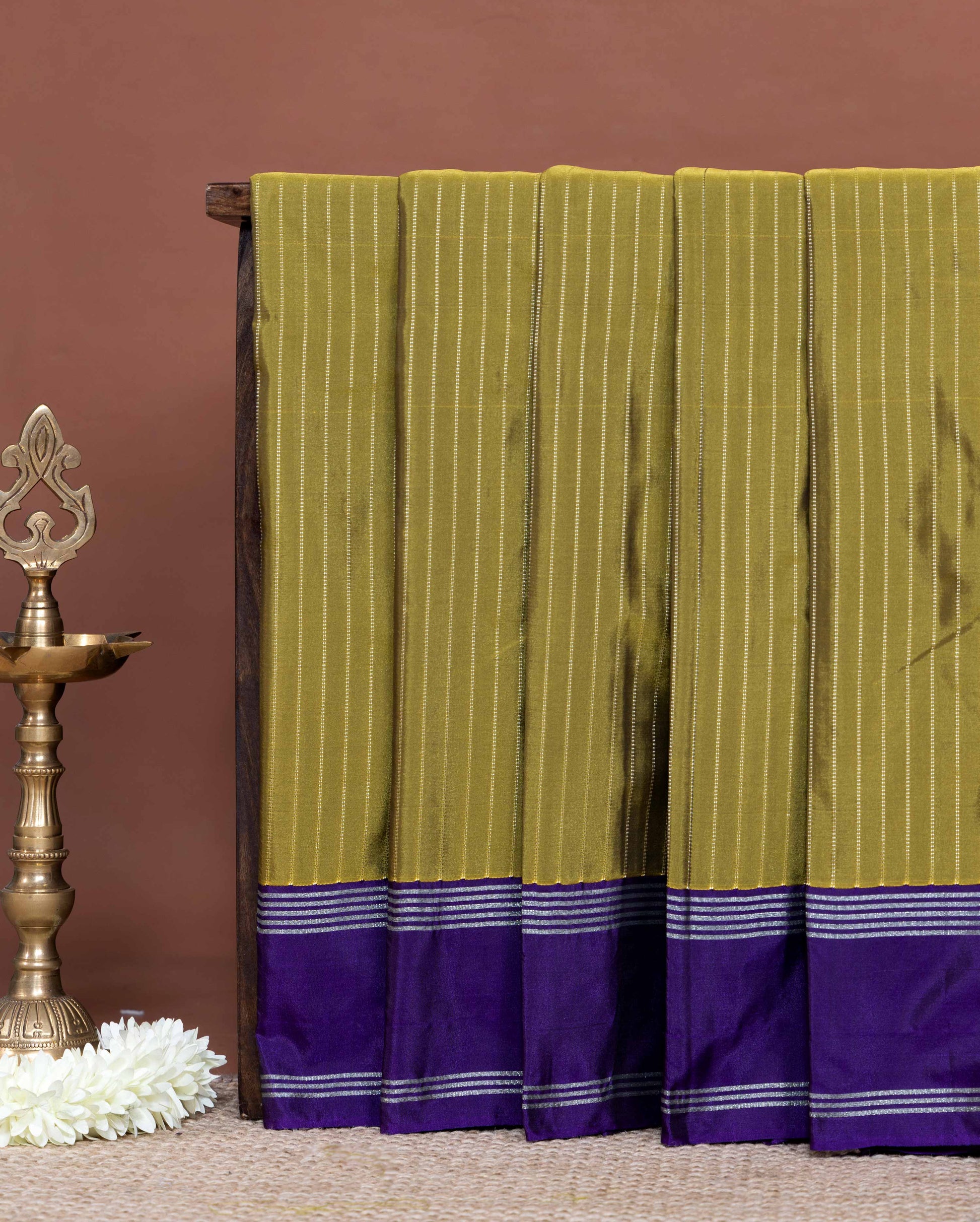 Elegant Soft Silk Saree Subtle Striped Body and Classic Contrast Border - Green