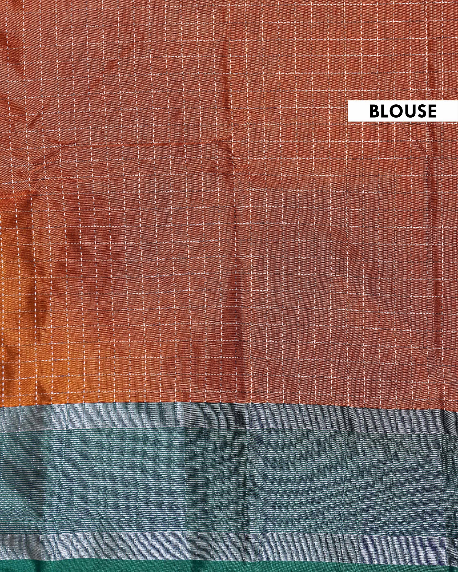 Elegant Soft Silk Saree with Checkered Body and Contrast Woven Border - Blouse