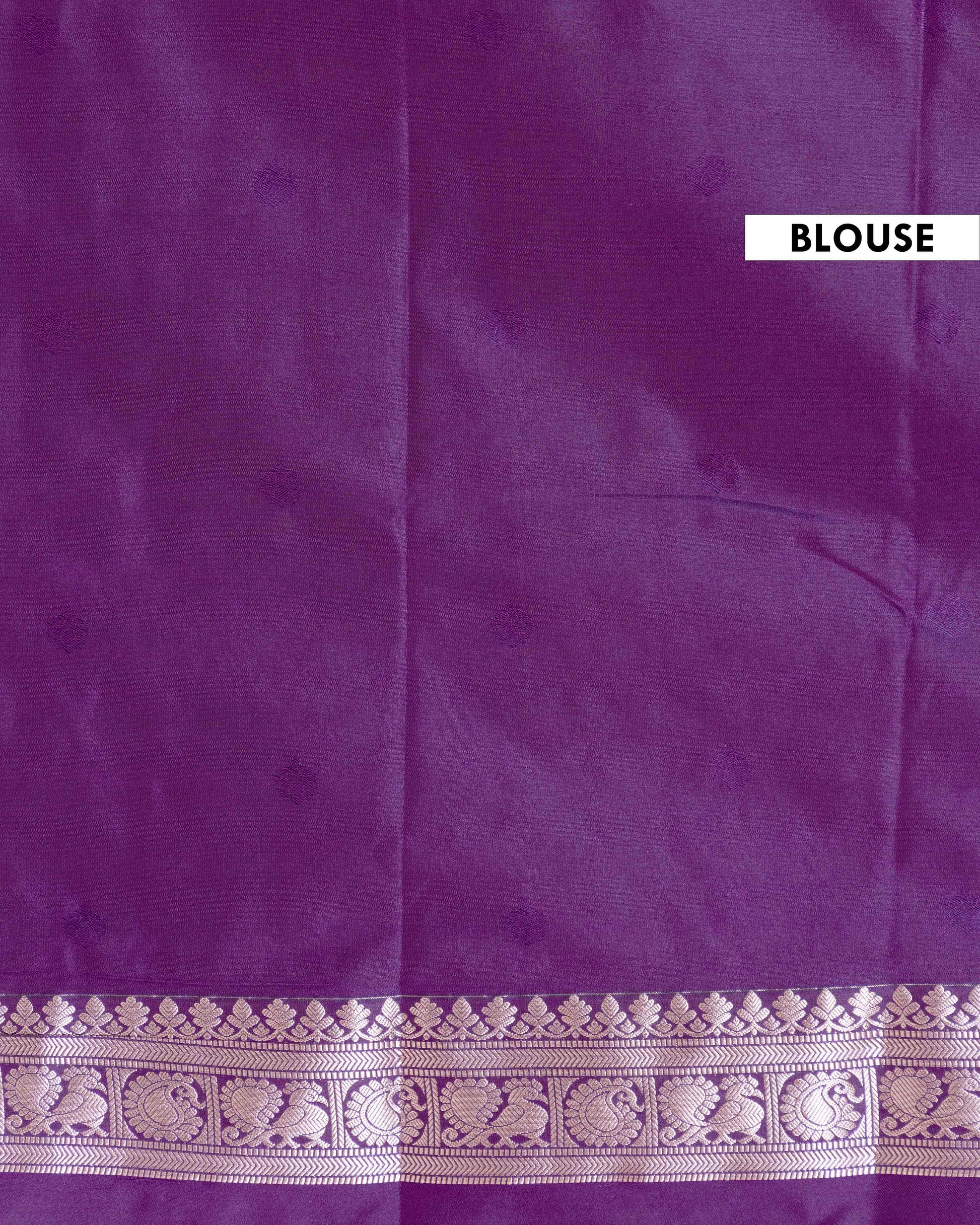 
Elegant Soft Silk Saree with Delicate Zari Buttas and Peacock Motif Contrast Border  - Peach
