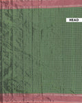 Elegant Soft Silk Saree with Geometric Checked Design and Handcrafted Border - Green