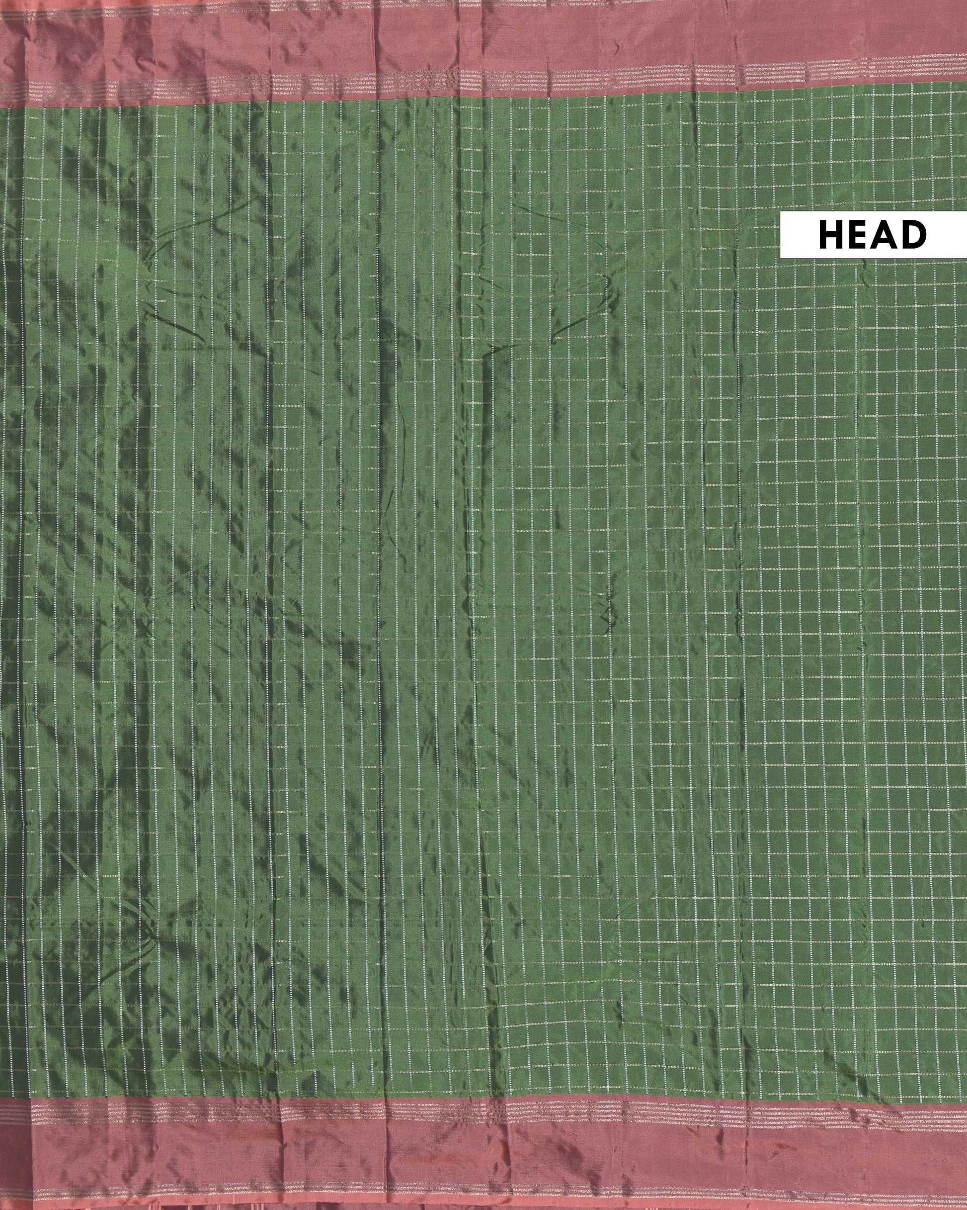 Elegant Soft Silk Saree with Geometric Checked Design and Handcrafted Border - Green