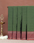 Elegant Soft Silk Saree with Geometric Checked Design and Handcrafted Border - Green