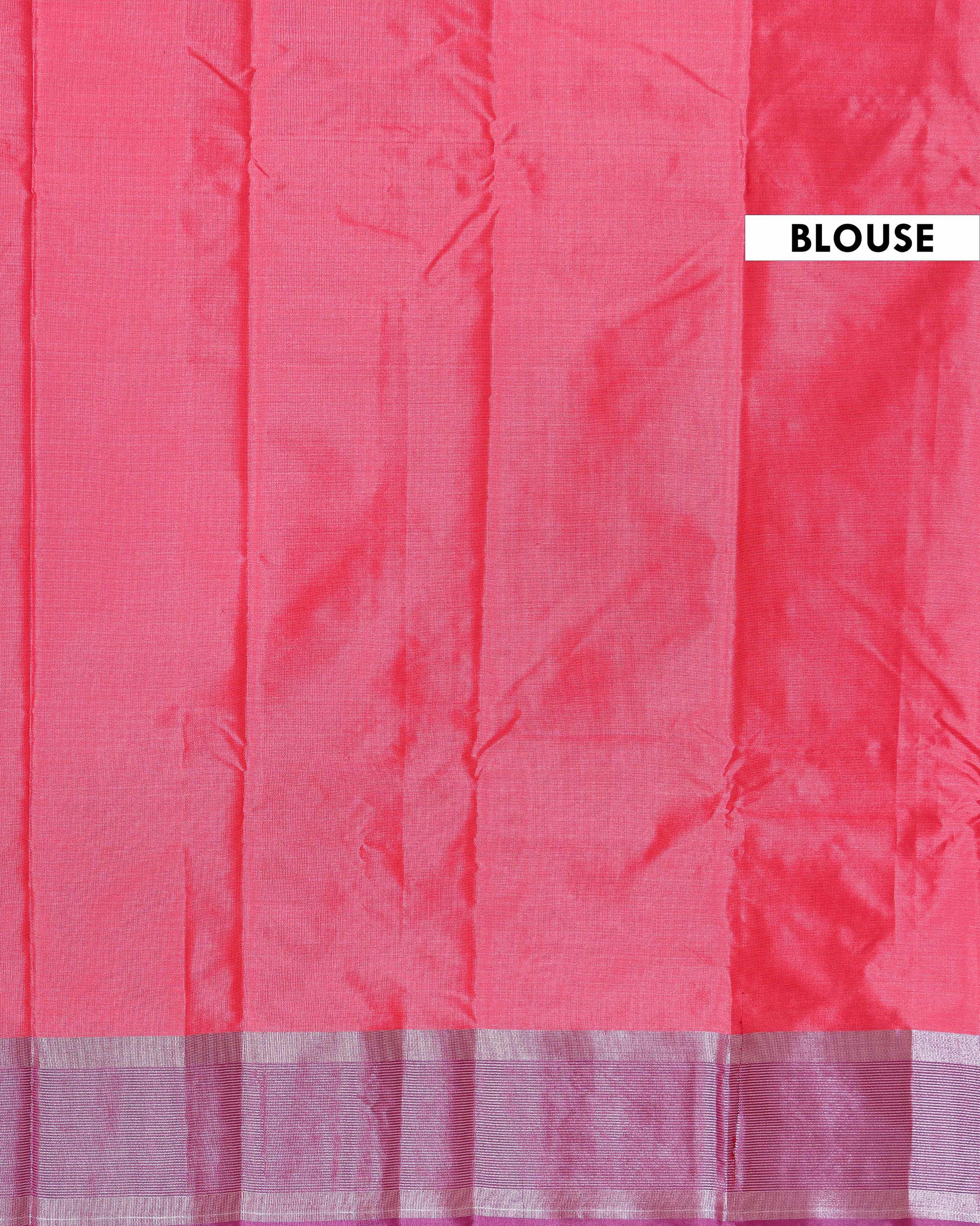 Elegant Soft Silk Saree with Intricate Zari Checks and a Rich Border - Pink-blouse