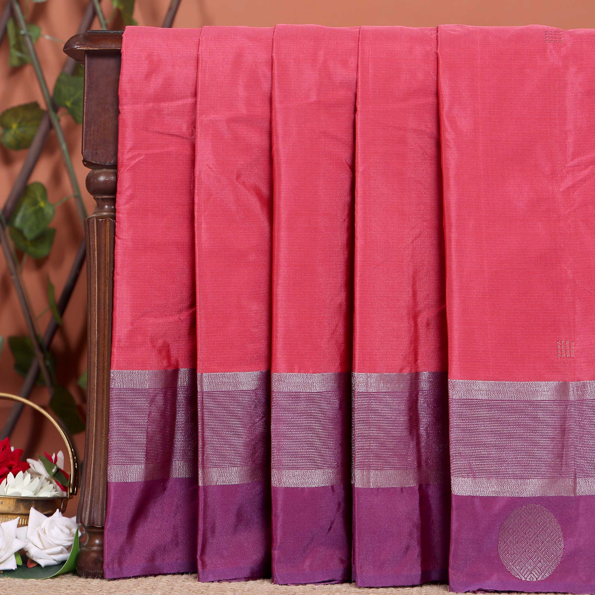 Elegant Soft Silk Saree with Intricate Zari Checks and a Rich Border - Pink