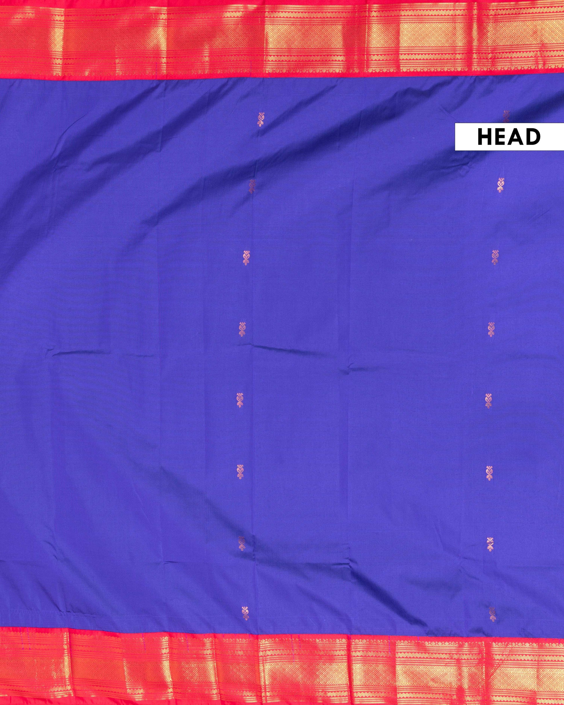 Elegant Soft Silk Saree with Intricate Zari Motifs and Temple Pattern Border - Blue