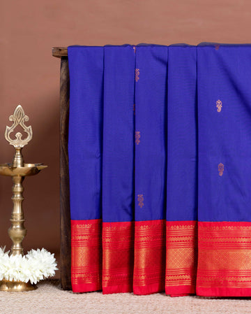 Elegant Soft Silk Saree with Intricate Zari Motifs and Temple Pattern Border - Blue