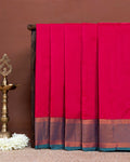 Elegant Soft Silk Saree with Rich Zari Woven Border and Contrasting Edge Finish - Dark Pink