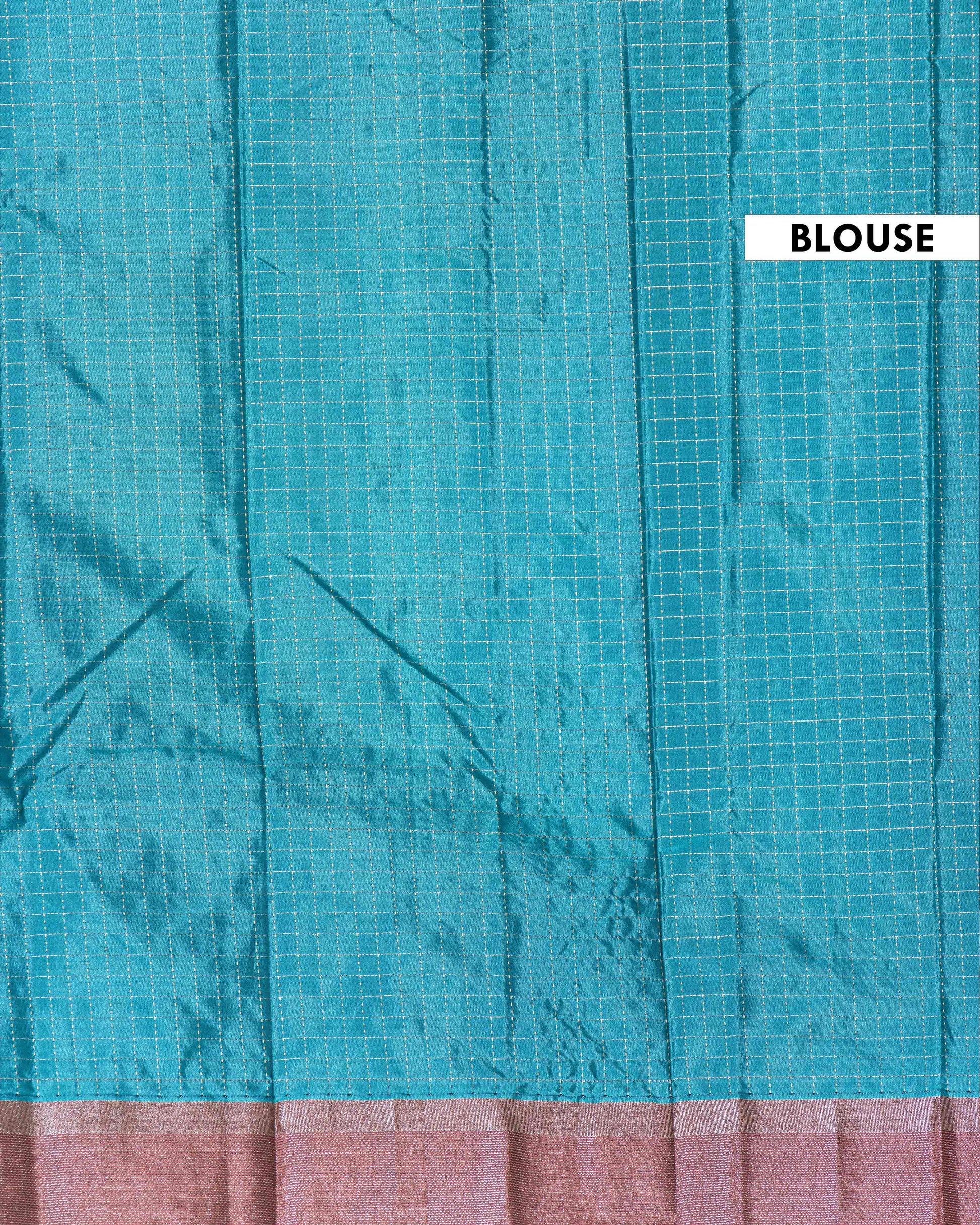 Elegant Soft Silk Saree with Subtle Checked Weave and Contrasting Border - Blue