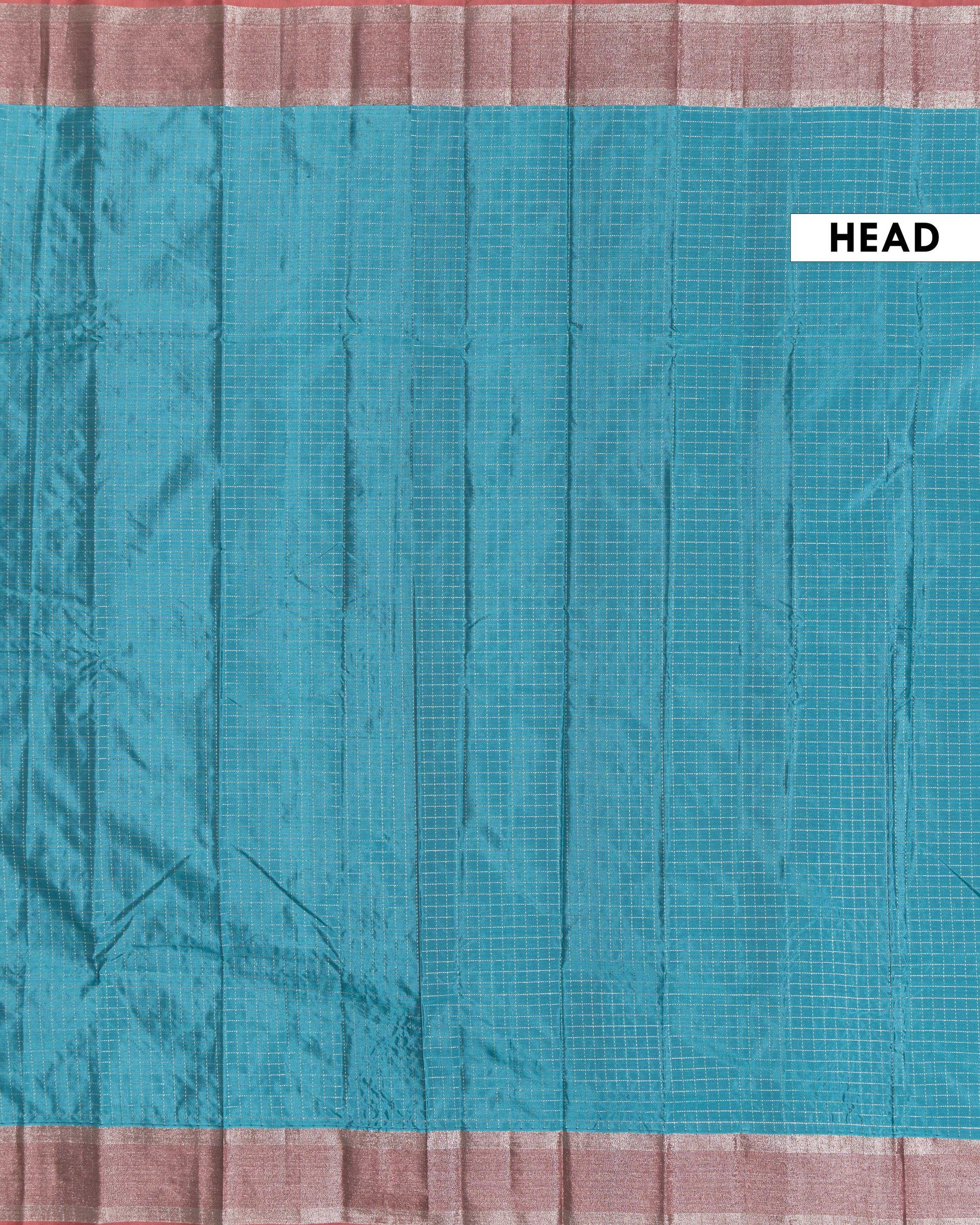 Elegant Soft Silk Saree with Subtle Checked Weave and Contrasting Border - Blue