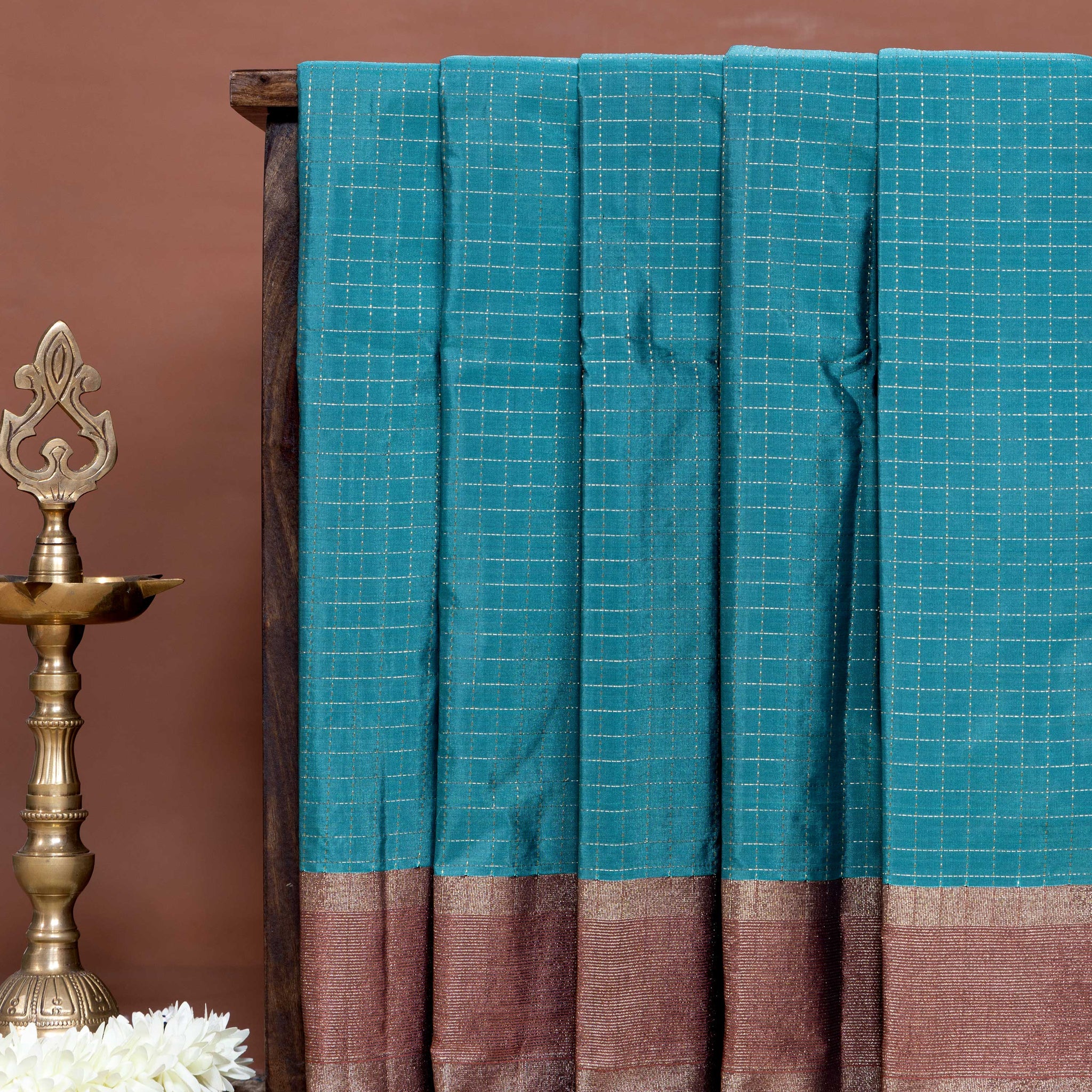 Elegant Soft Silk Saree with Subtle Checked Weave and Contrasting Border - Blue