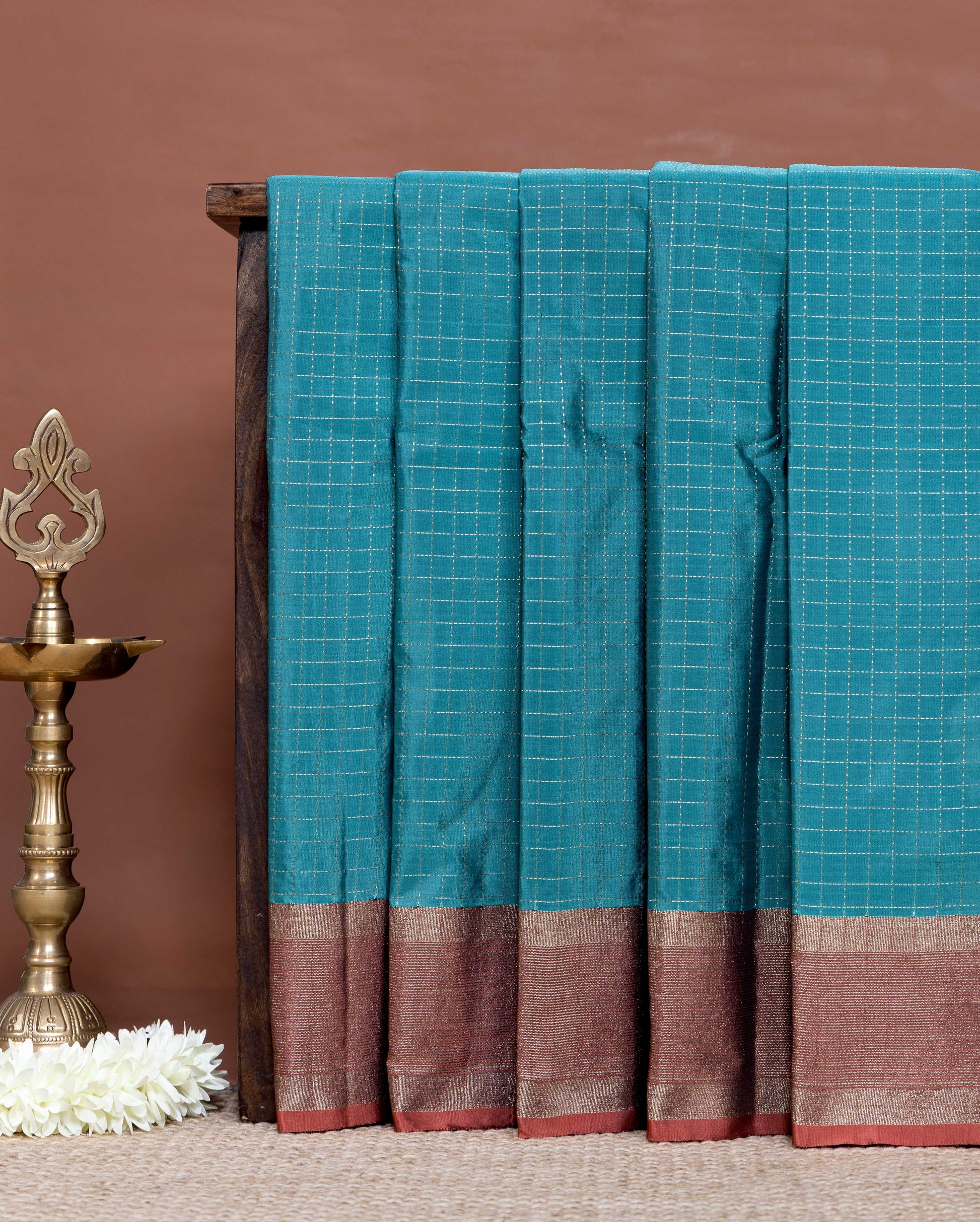 Elegant Soft Silk Saree with Subtle Checked Weave and Contrasting Border - Blue