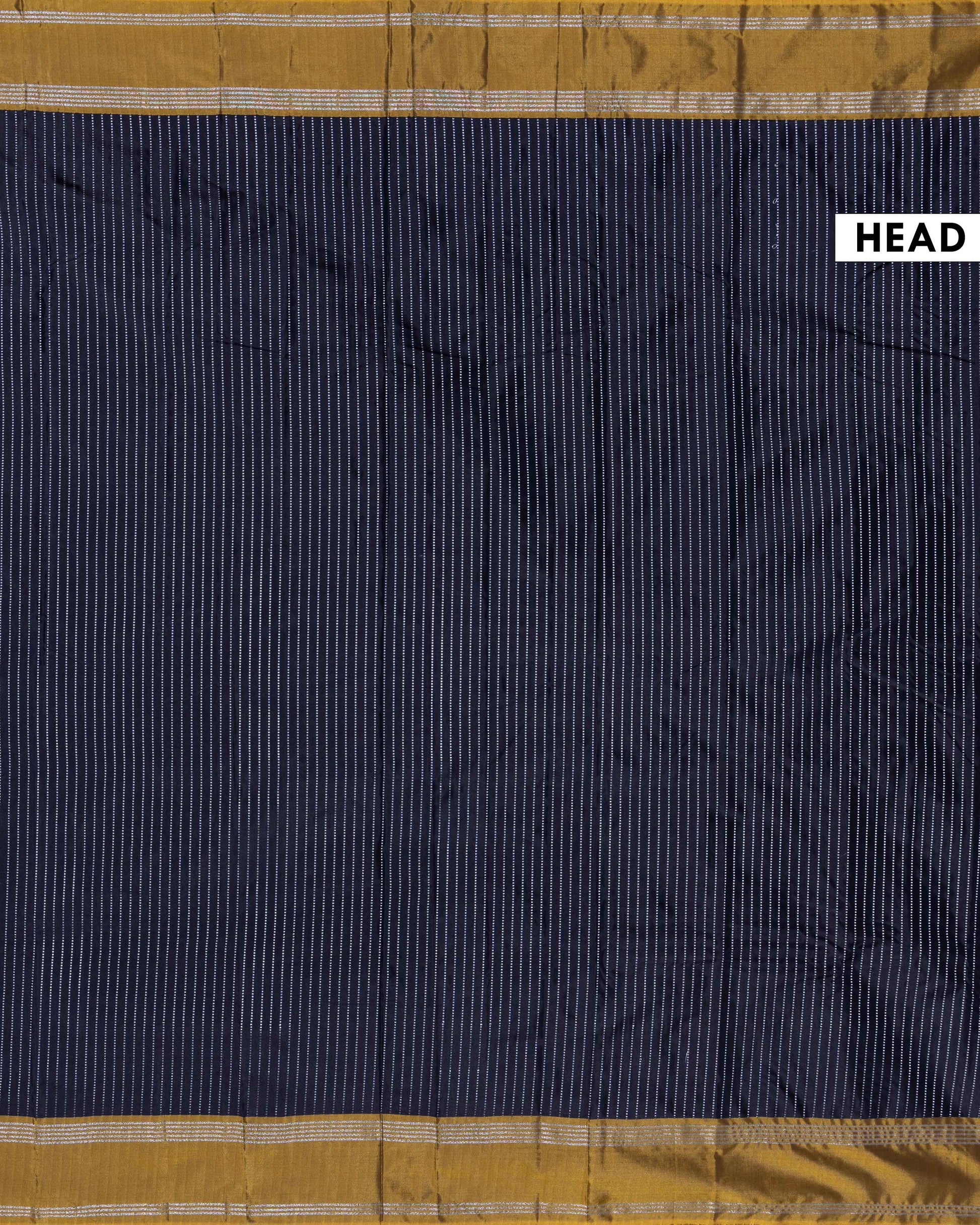 Elegant Soft Silk Saree with Subtle Striped Body and Heritage Inspired Border - Black