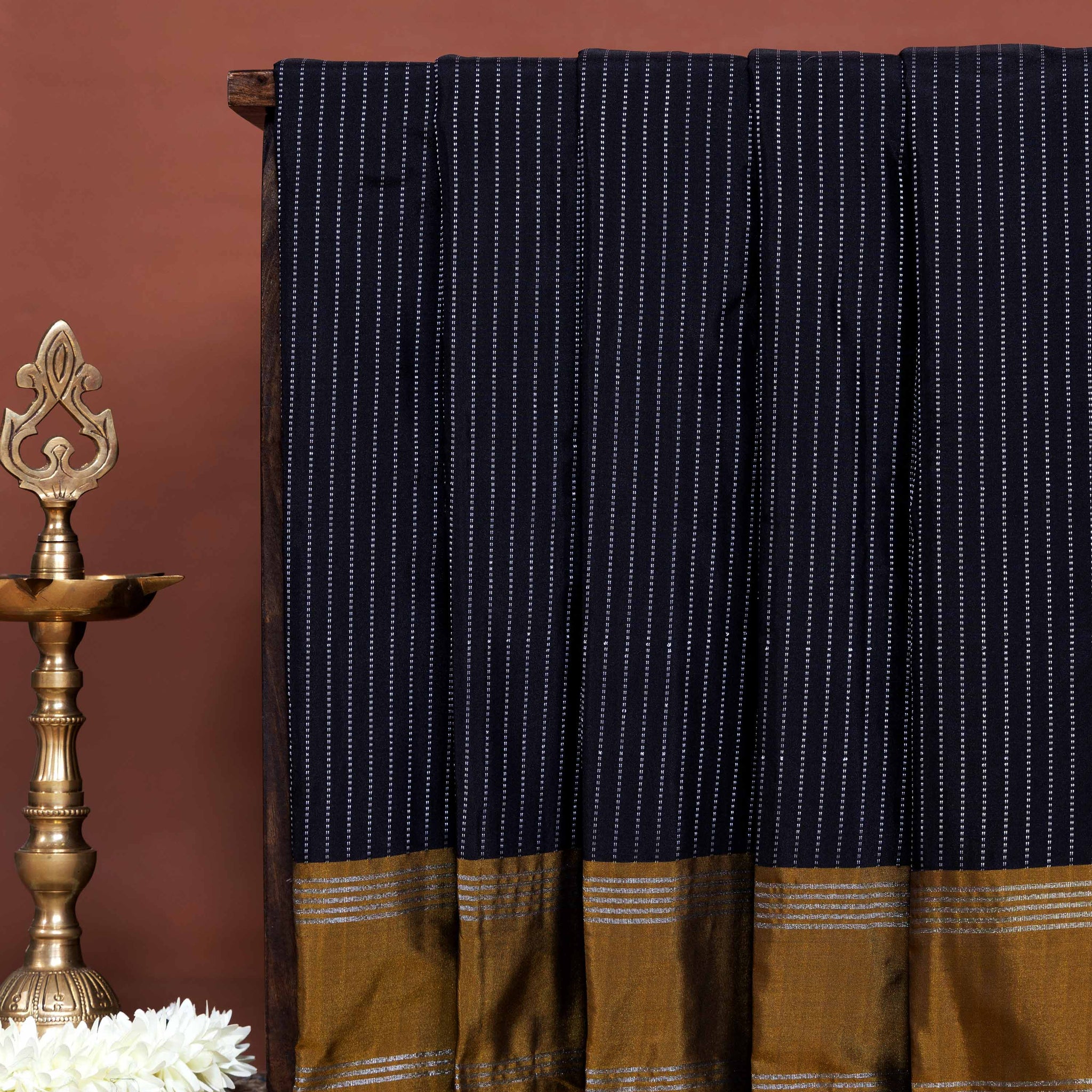 Elegant Soft Silk Saree with Subtle Striped Body and Heritage Inspired Border - Black