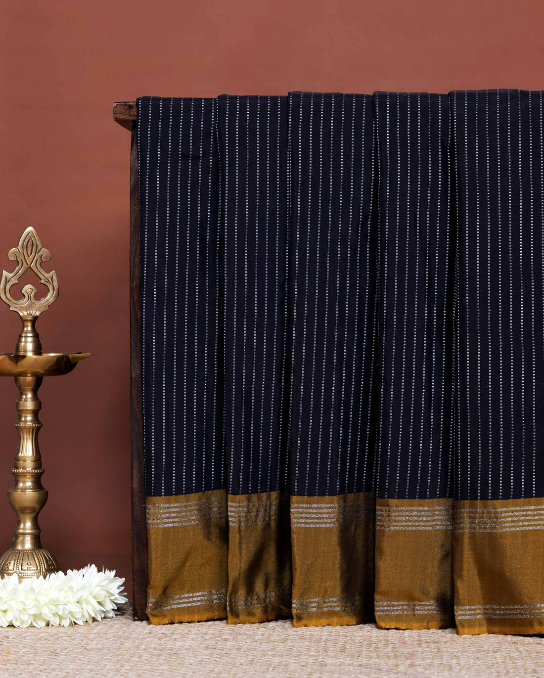 Elegant Soft Silk Saree with Subtle Striped Body and Heritage Inspired Border - Black