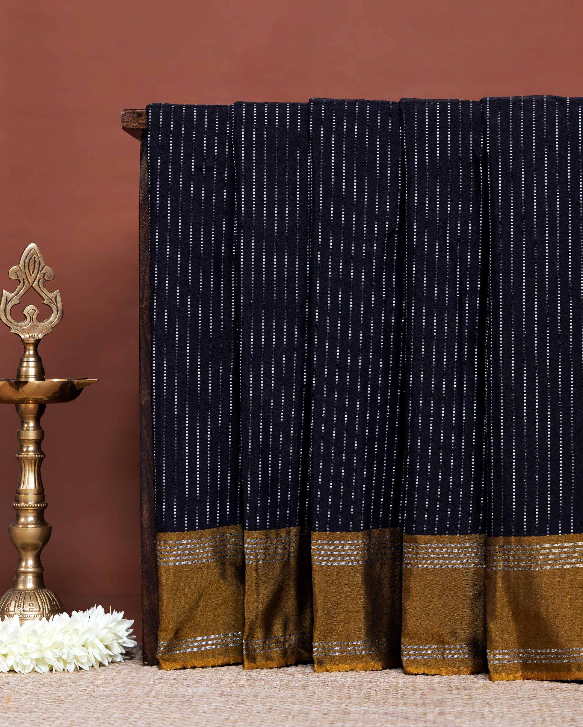 Elegant Soft Silk Saree with Subtle Striped Body and Heritage Inspired Border - Black