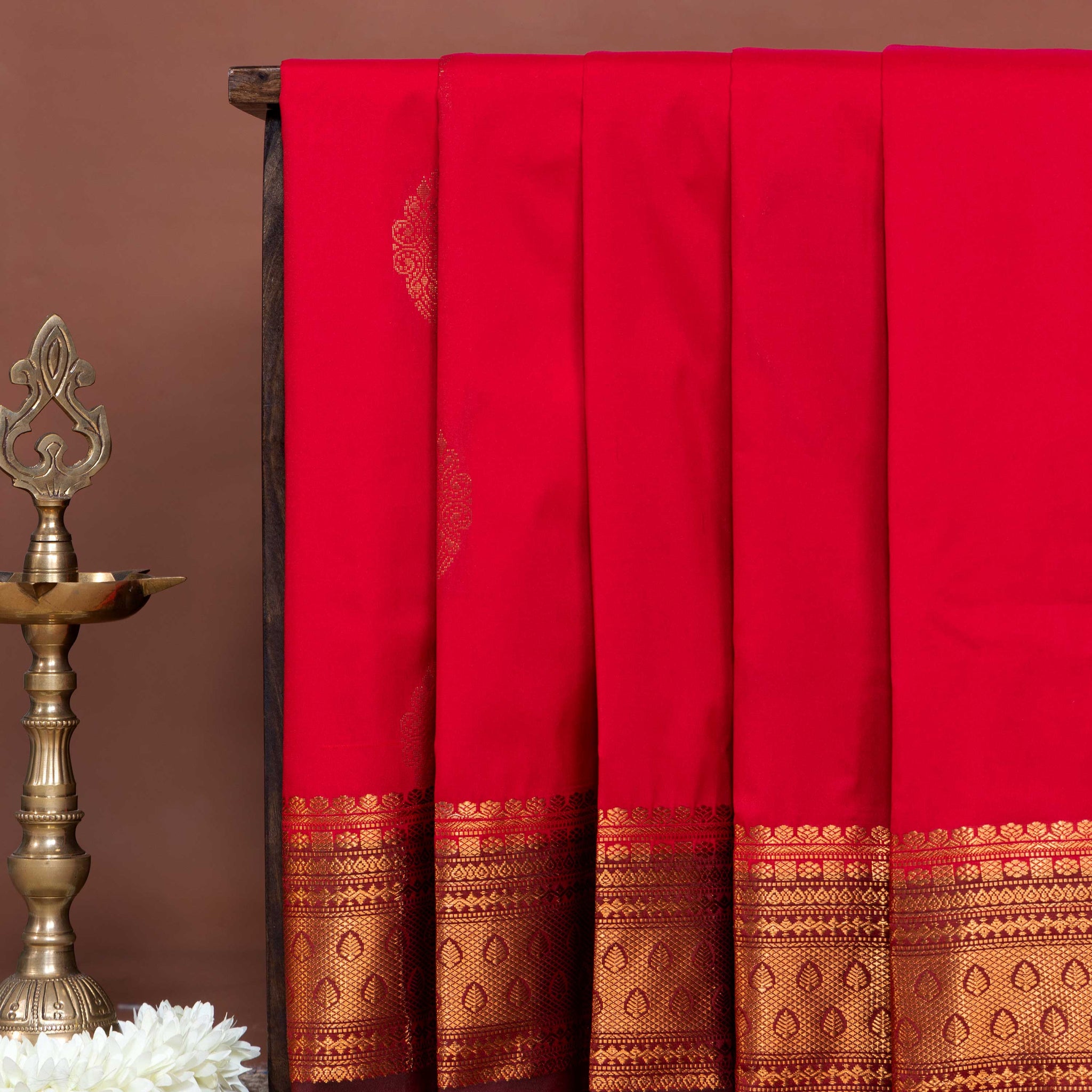Elegant Soft Silk Saree with Traditional Zari Motifs and Rich Contrast Border - Red
