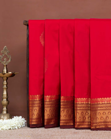 Elegant Soft Silk Saree with Traditional Zari Motifs and Rich Contrast Border - Red