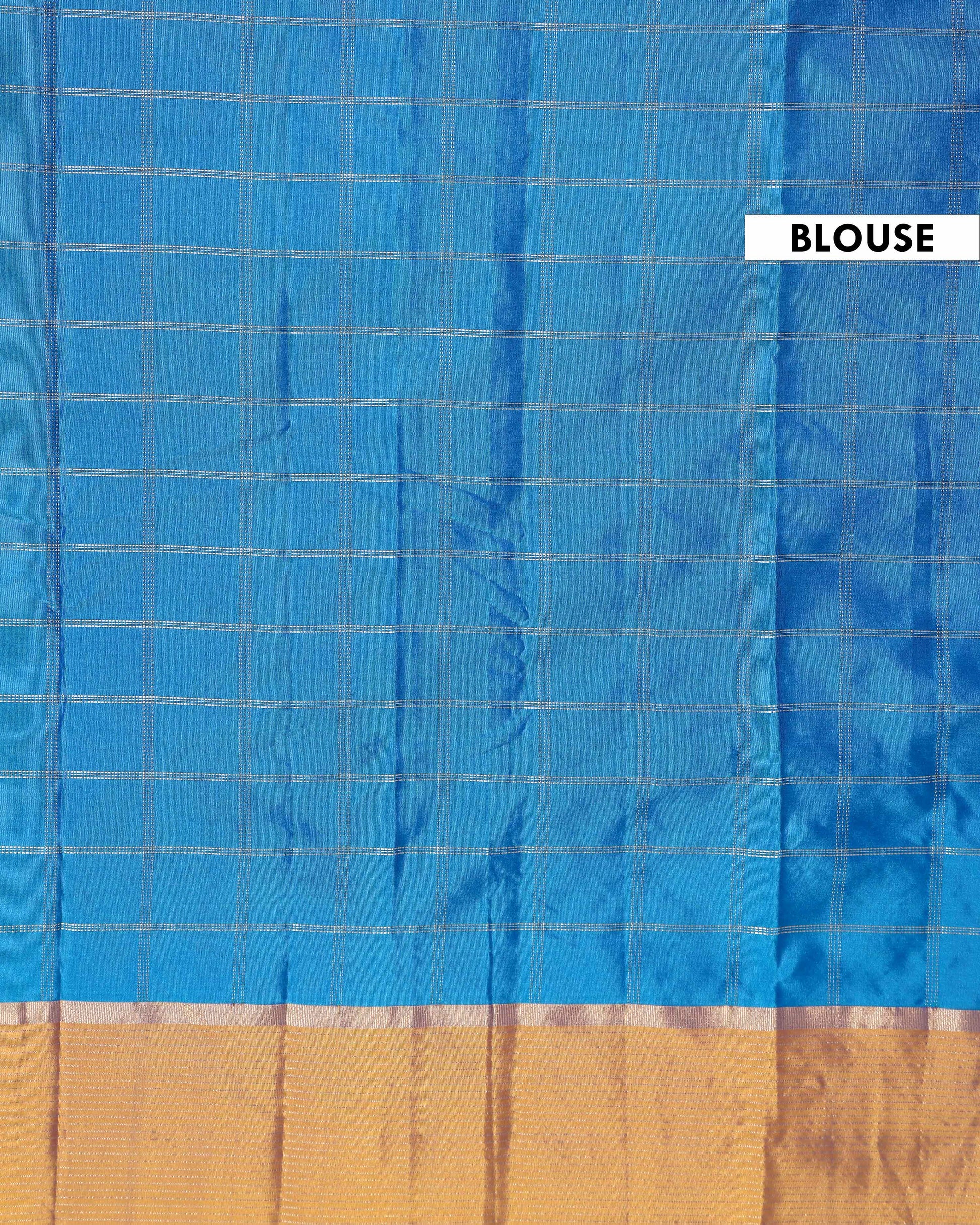Elegant Soft Silk Saree with Woven Checks and Contrast Border - Blue