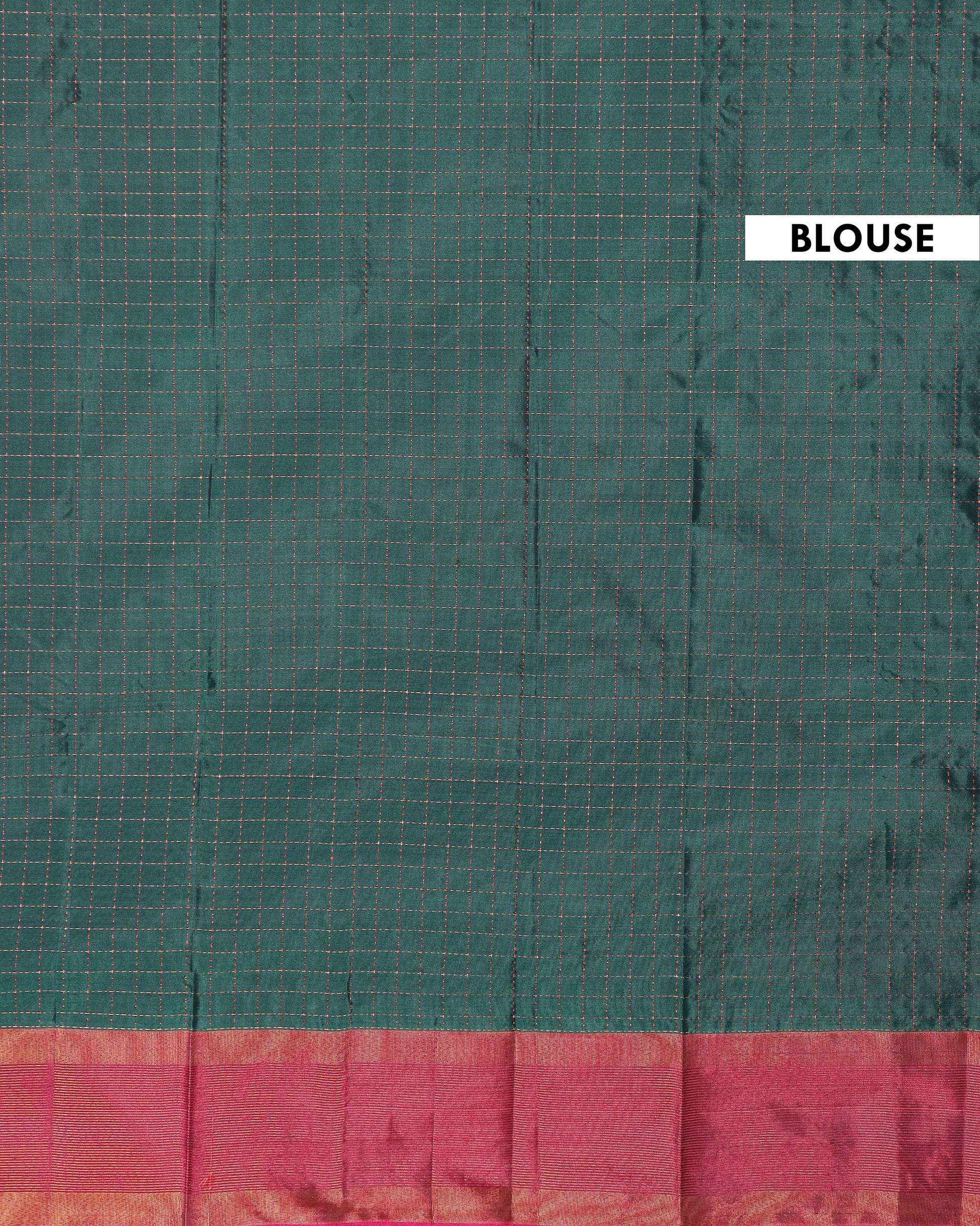 Elegant Soft Silk Saree with Woven Checks and Contrast Border - Dark Green