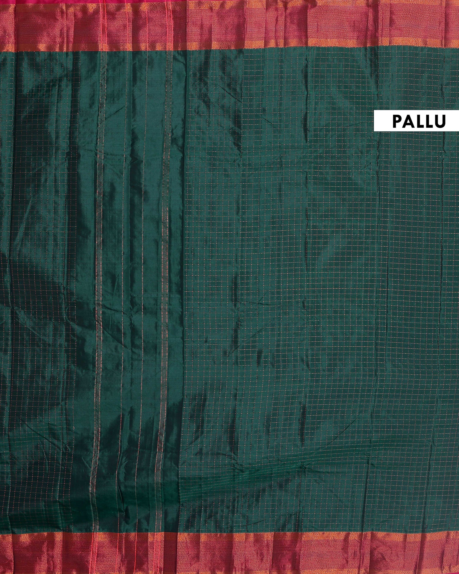 Elegant Soft Silk Saree with Woven Checks and Contrast Border - Dark Green
