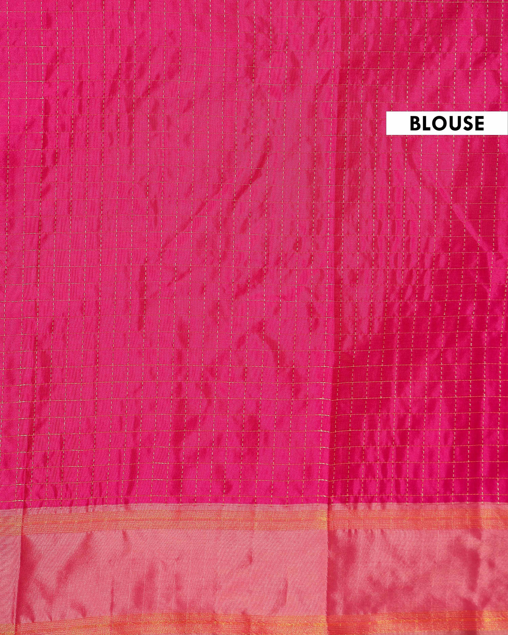 Elegant Soft Silk Saree with Woven Checks and Contrast Border - Dark Pink