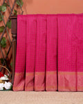 Elegant Soft Silk Saree with Woven Checks and Contrast Border - Dark Pink