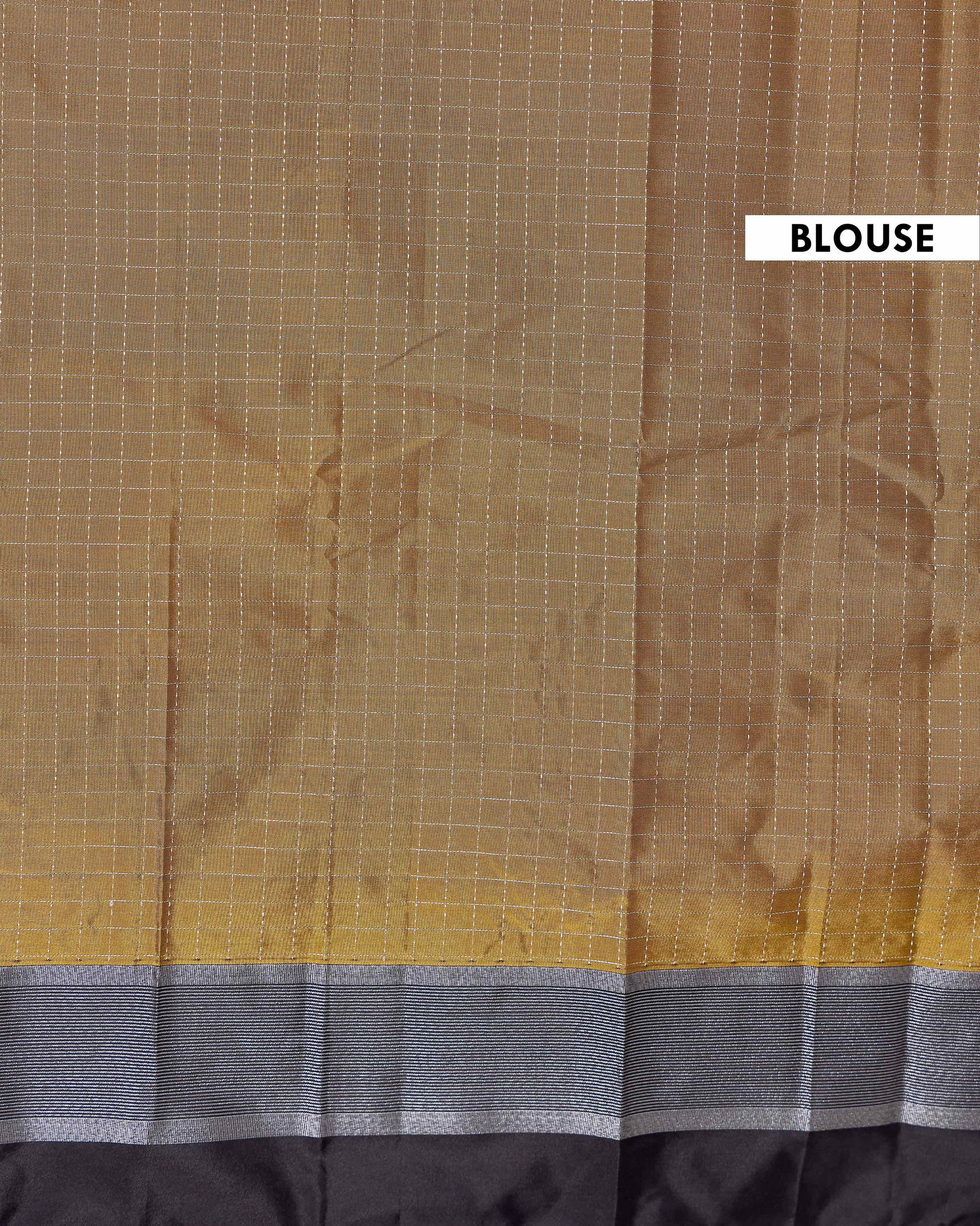 Elegant Soft Silk Saree with Woven Checks and Contrast Border - Olive Green
