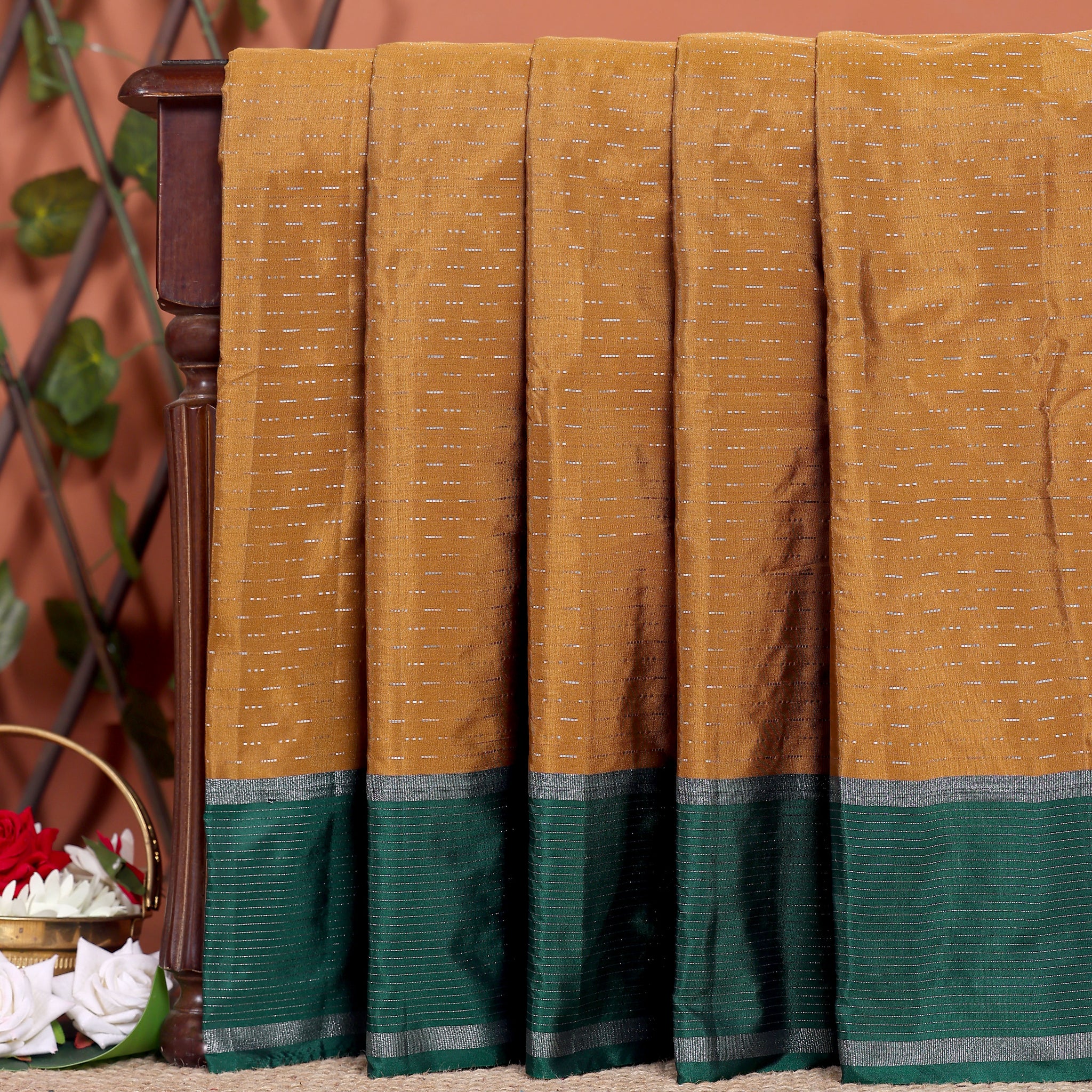 Elegant Soft Silk Saree with Woven Dot Motifs and Contrasting Zari Border - Brown